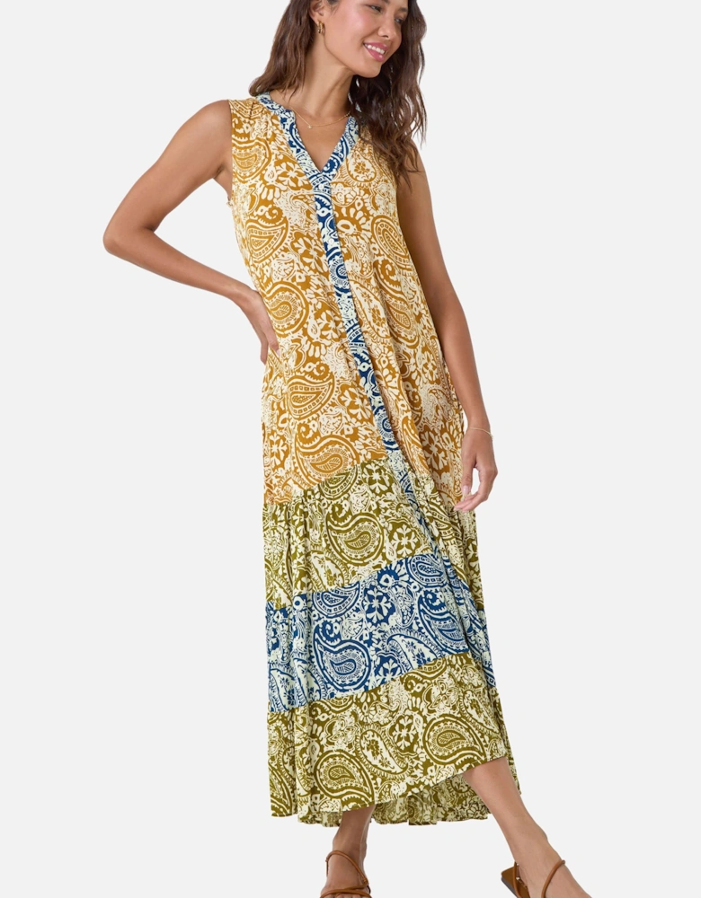 Patchwork Print Tiered Maxi Dress