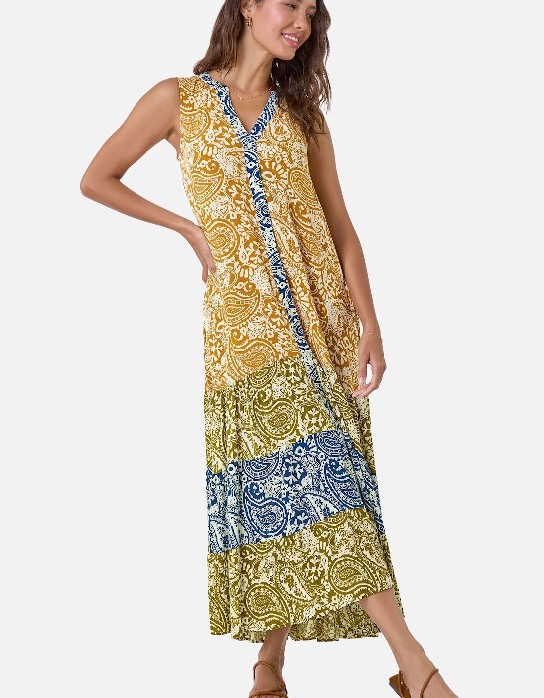 Patchwork Print Tiered Maxi Dress, 2 of 1