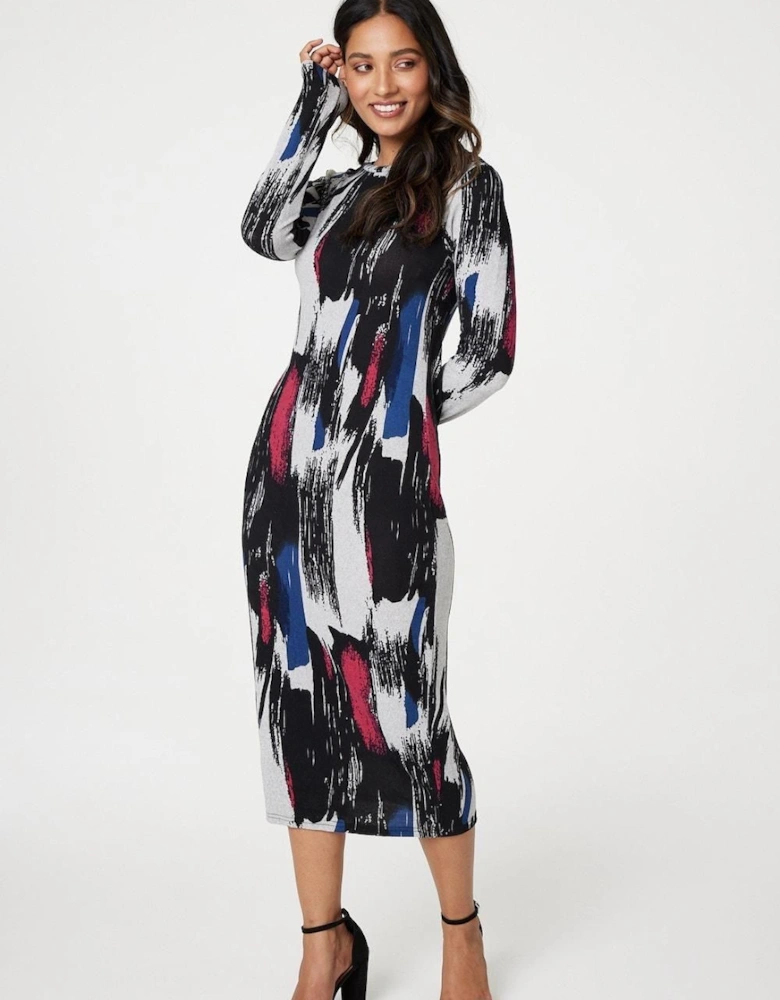 Brushstroke Print Bodycon Dress