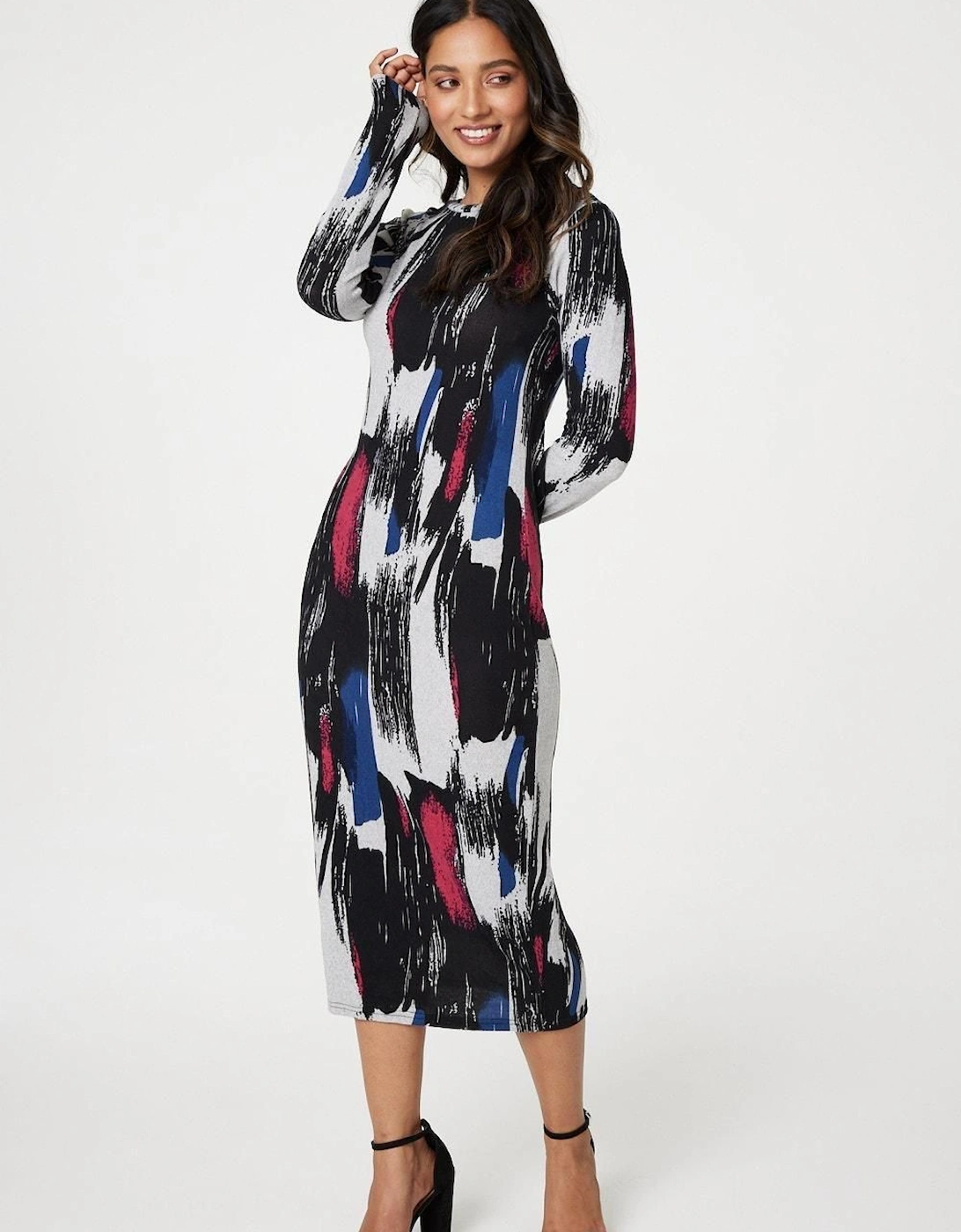 Brushstroke Print Bodycon Dress, 2 of 1