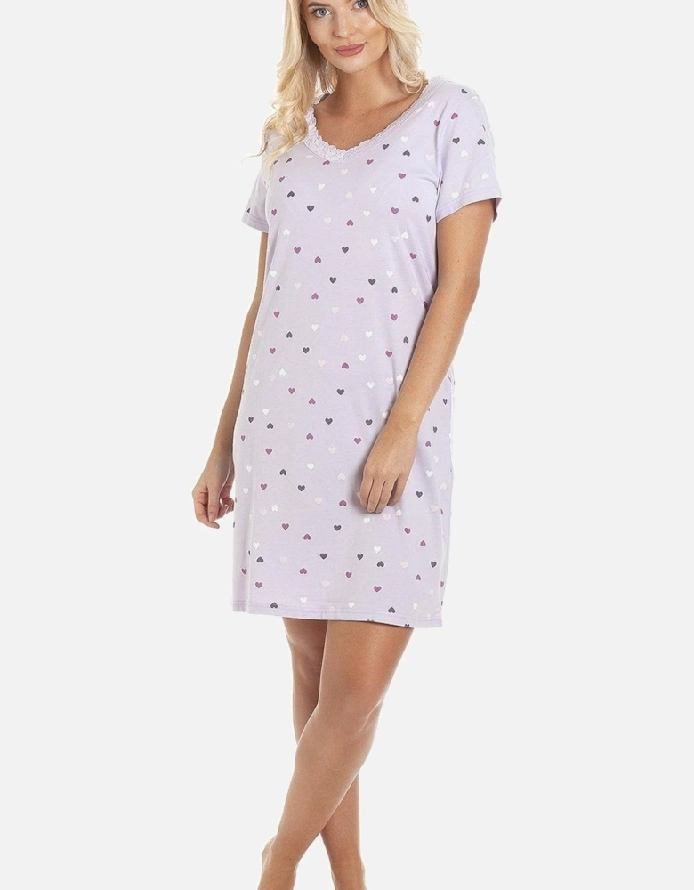 Multicoloured Heart Print Cotton Summer Nightshirt