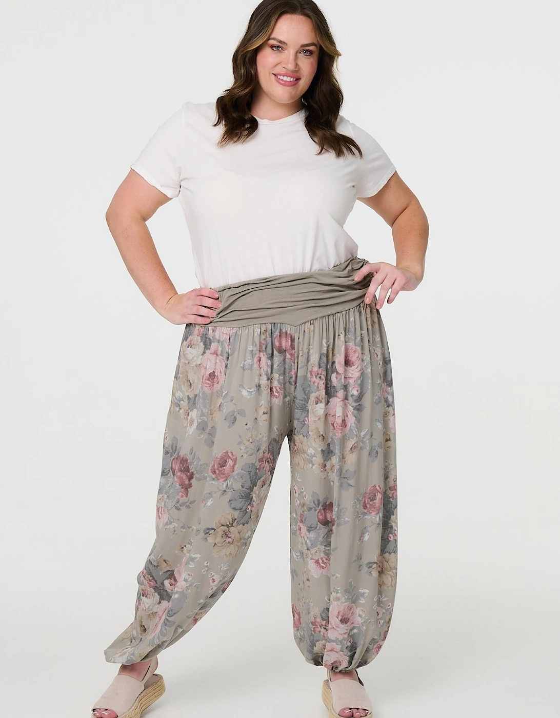Floral Ruched Waist Harem Trousers, 2 of 1
