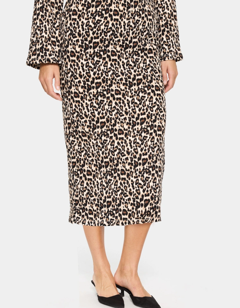 IlyssaSZ Elastic Waist Midi Skirt Leopard Print