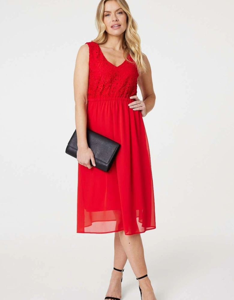 Crochet Detail Sleeveless Midi Dress