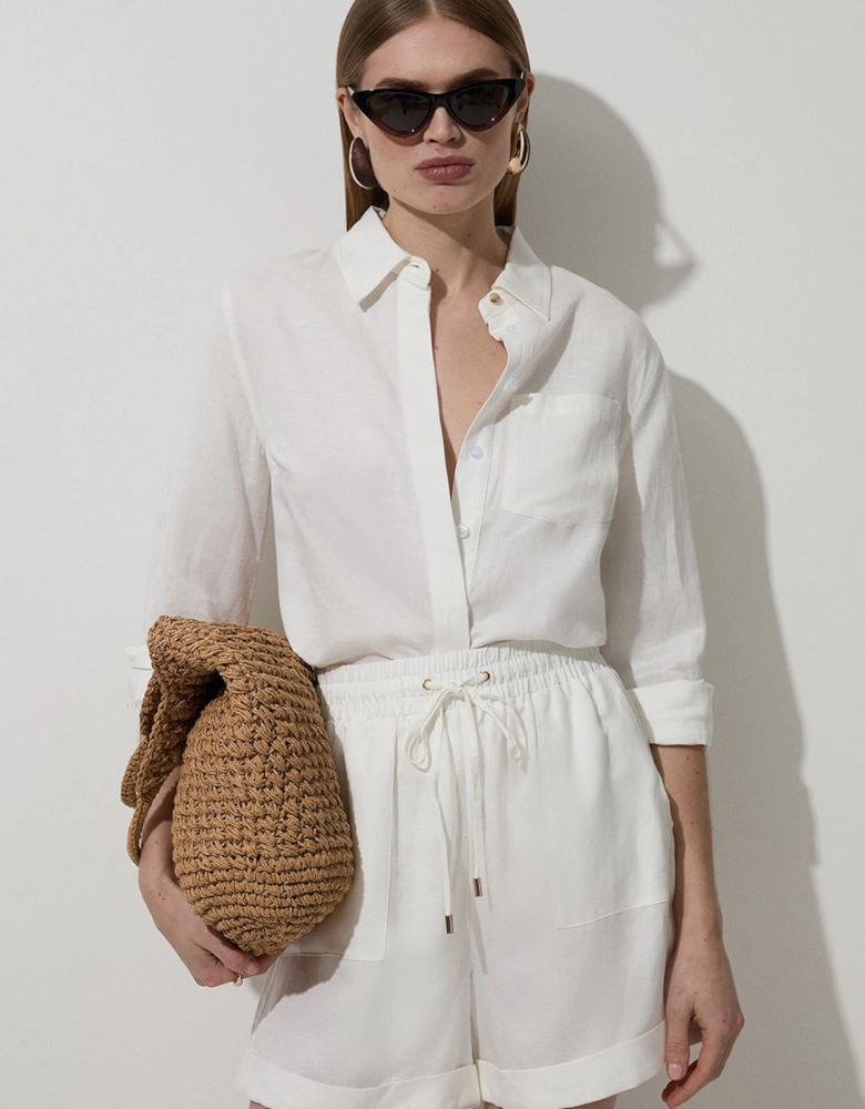 Viscose Linen Tie Waist Woven Short
