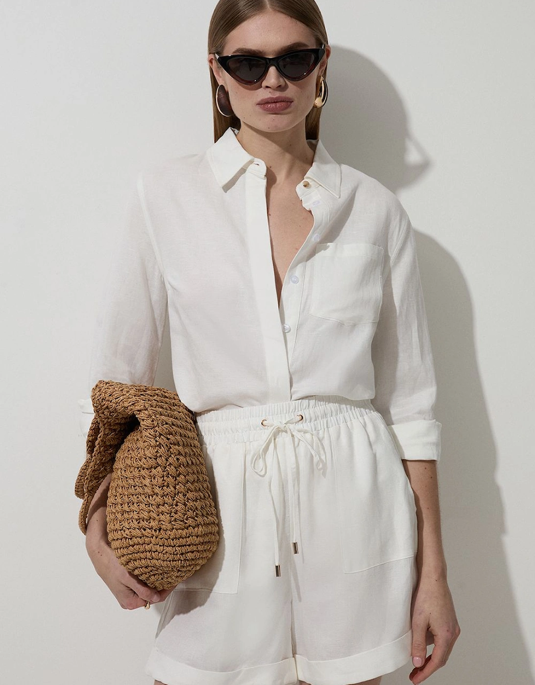 Viscose Linen Tie Waist Woven Short, 2 of 1