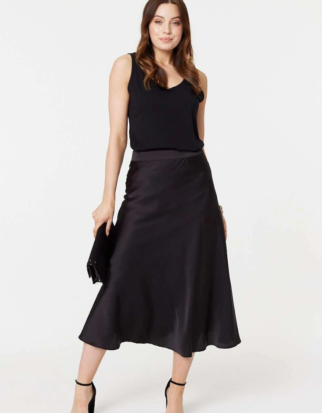 High Waist Elasticated A-Line Midi Skirt, 2 of 1