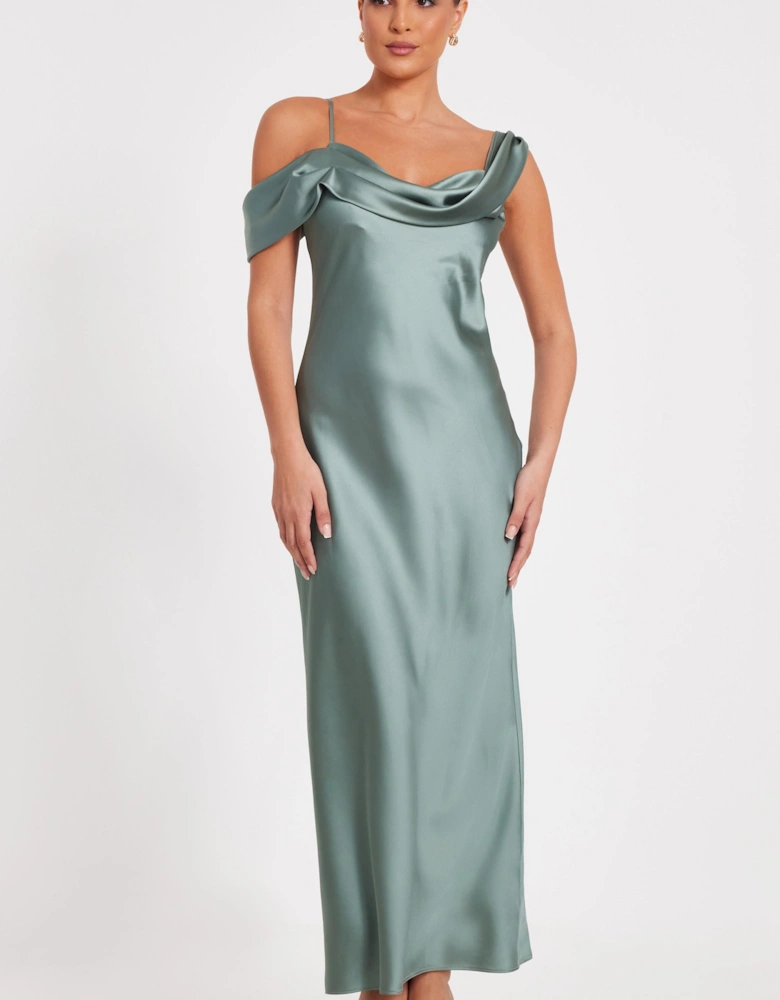 Light Green Satin Drop Shoulder Maxi Dress