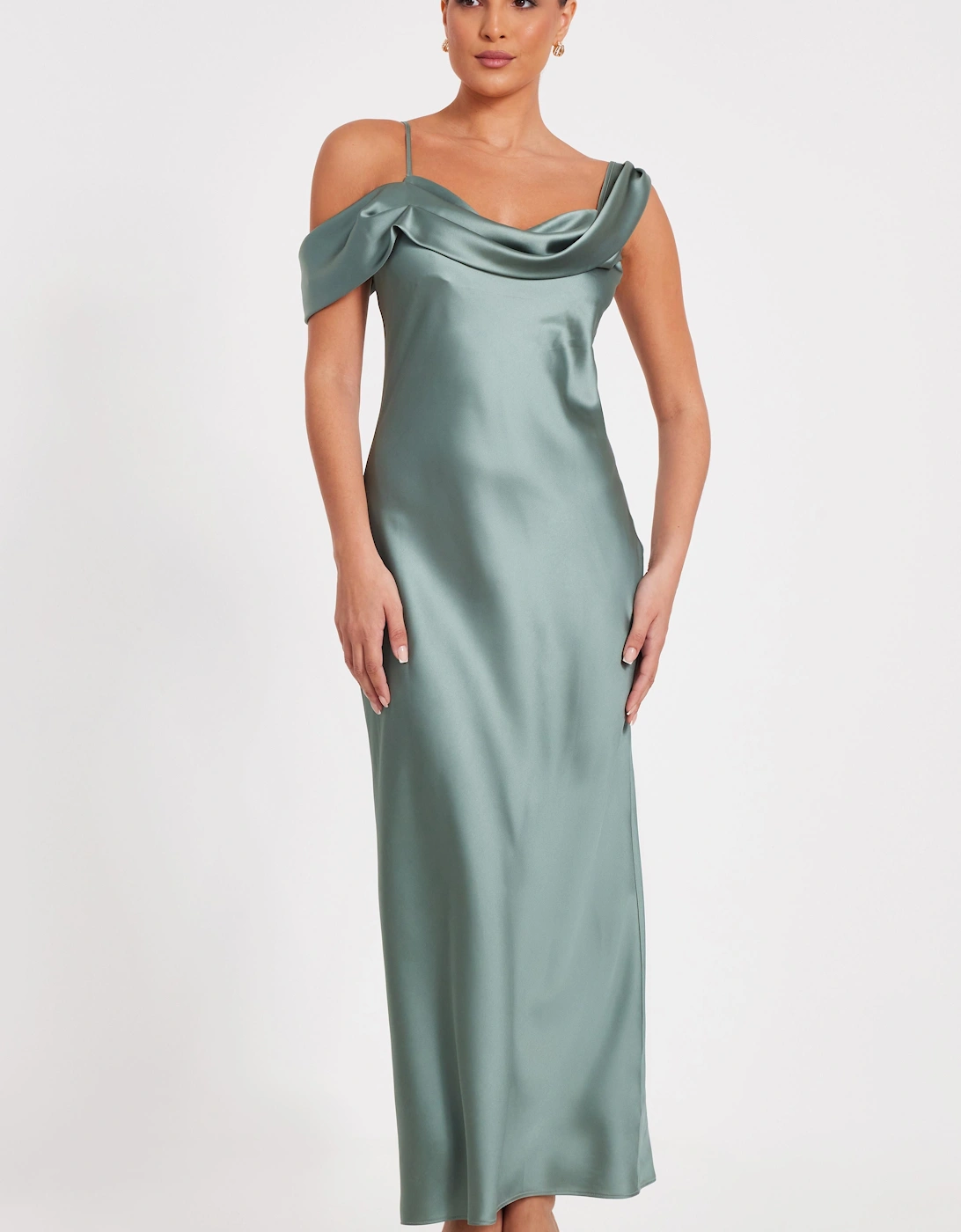 Light Green Satin Drop Shoulder Maxi Dress, 2 of 1