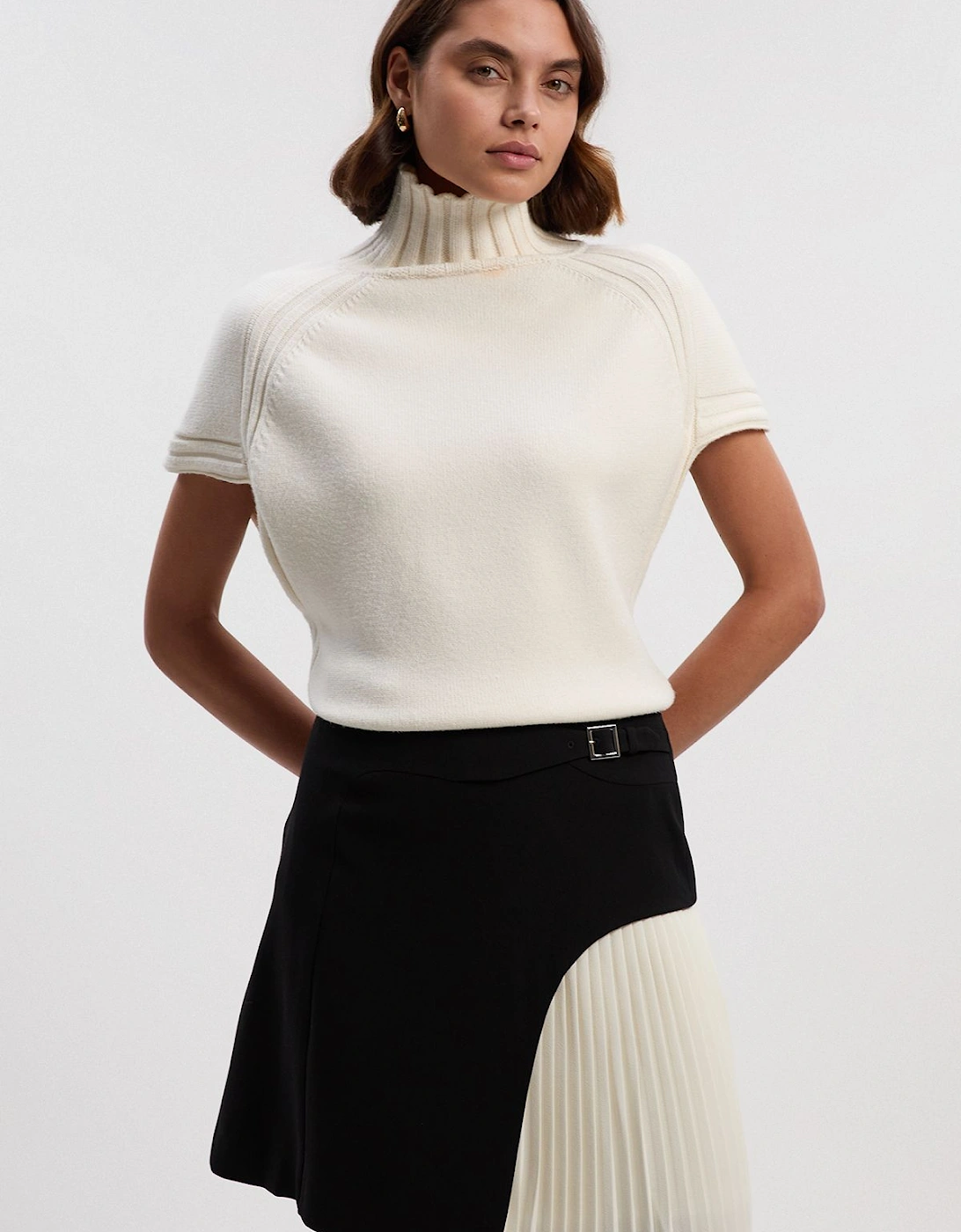 Tailored Buckle Detail Pleated Mini Skirt, 2 of 1