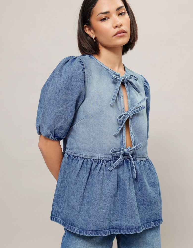 Petite Denim Peplum Top