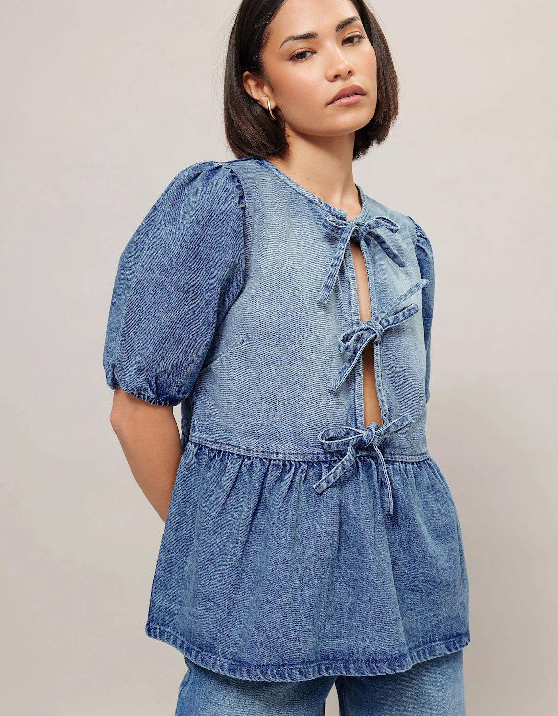 Petite Denim Peplum Top, 2 of 1