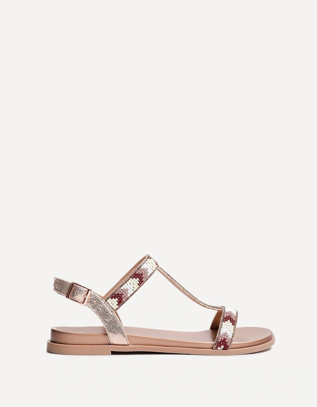 Sandie Rose Gold Faux Leather T-Bar Embellished Flat Sandals, 2 of 1