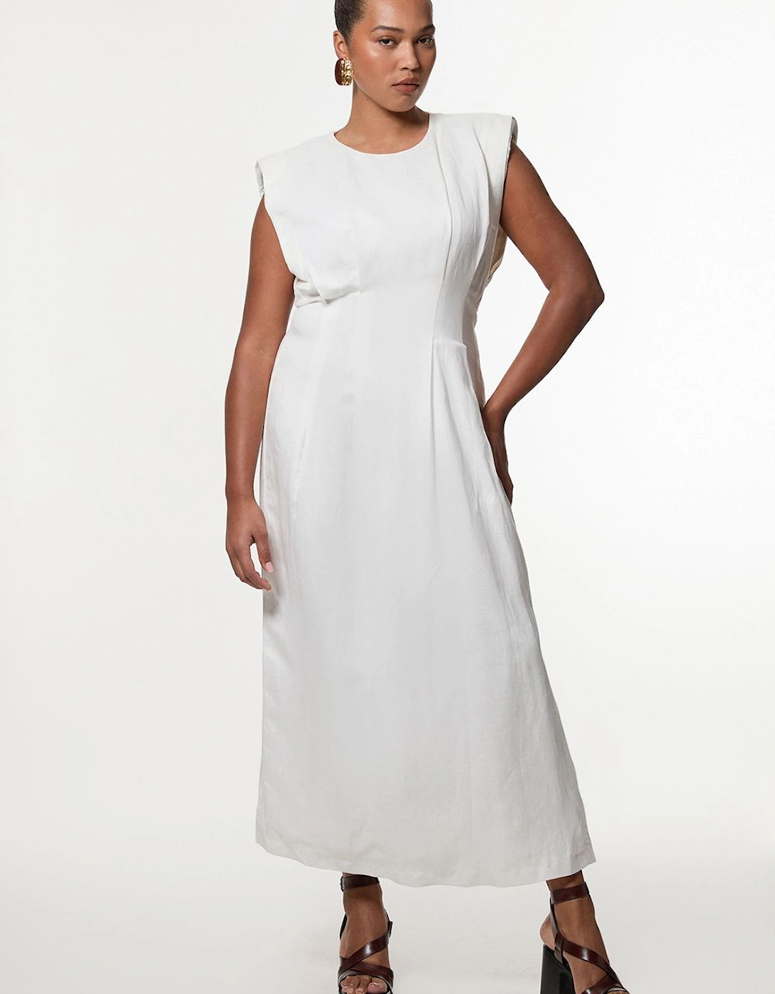 Plus Size Viscose Linen Woven Pintuck Midi Dress, 2 of 1