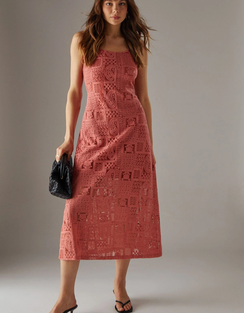 Crochet Lace Scoop Neck Midi Dress