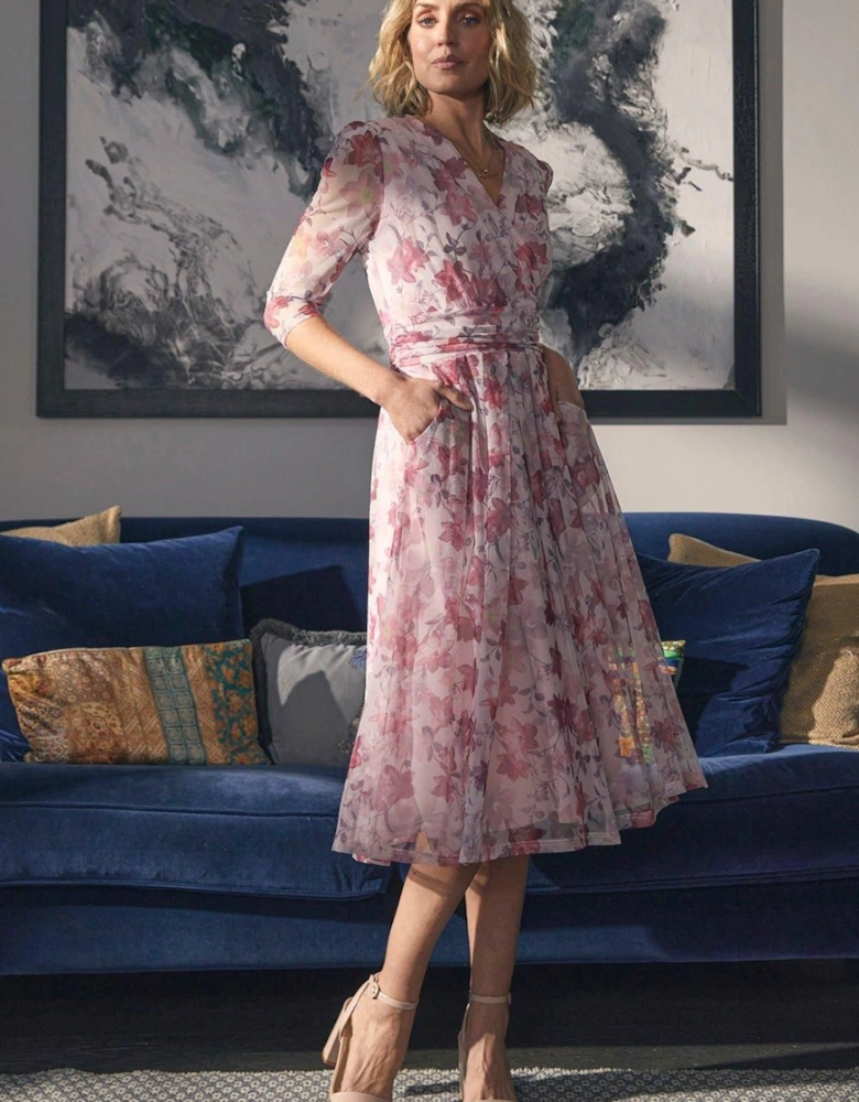 Floral Wrap Front Tea Dress