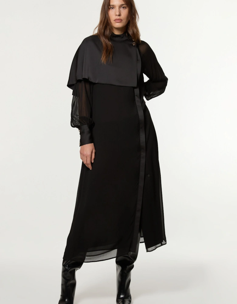 Tall Military Sheer  Cape Detail Woven Maxi Dress