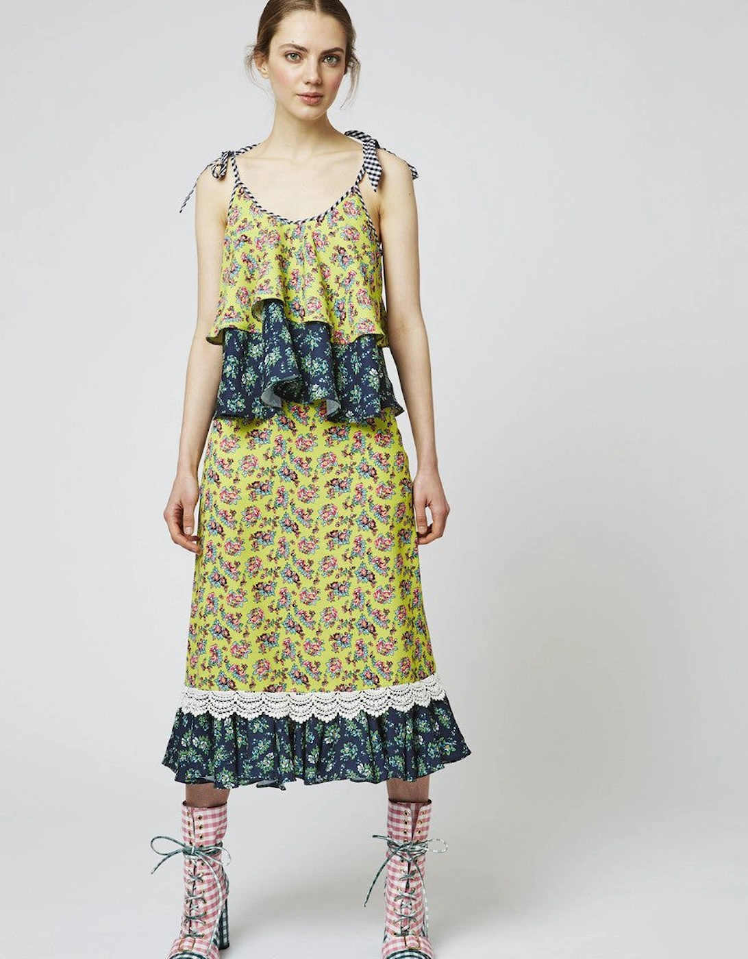 Crepe Ditsy Frill Hem Midi Skirt, 2 of 1