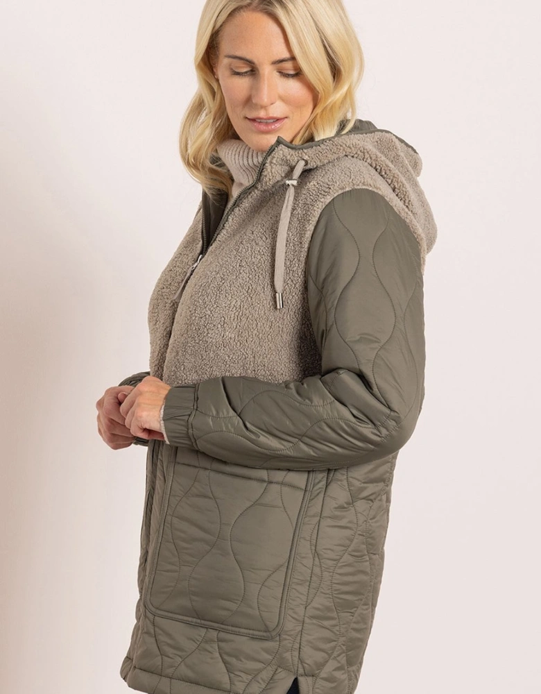 Quilted And Teddy Hooded Coat