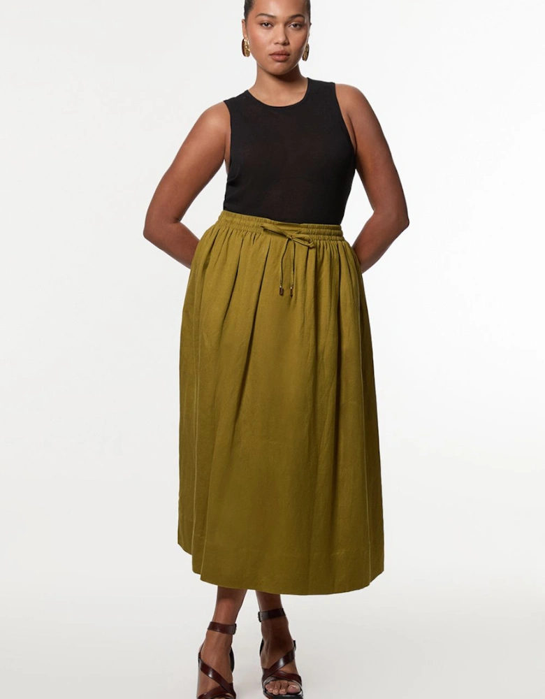 Plus Size Viscose Linen Tie Waist Woven Full Maxi Skirt