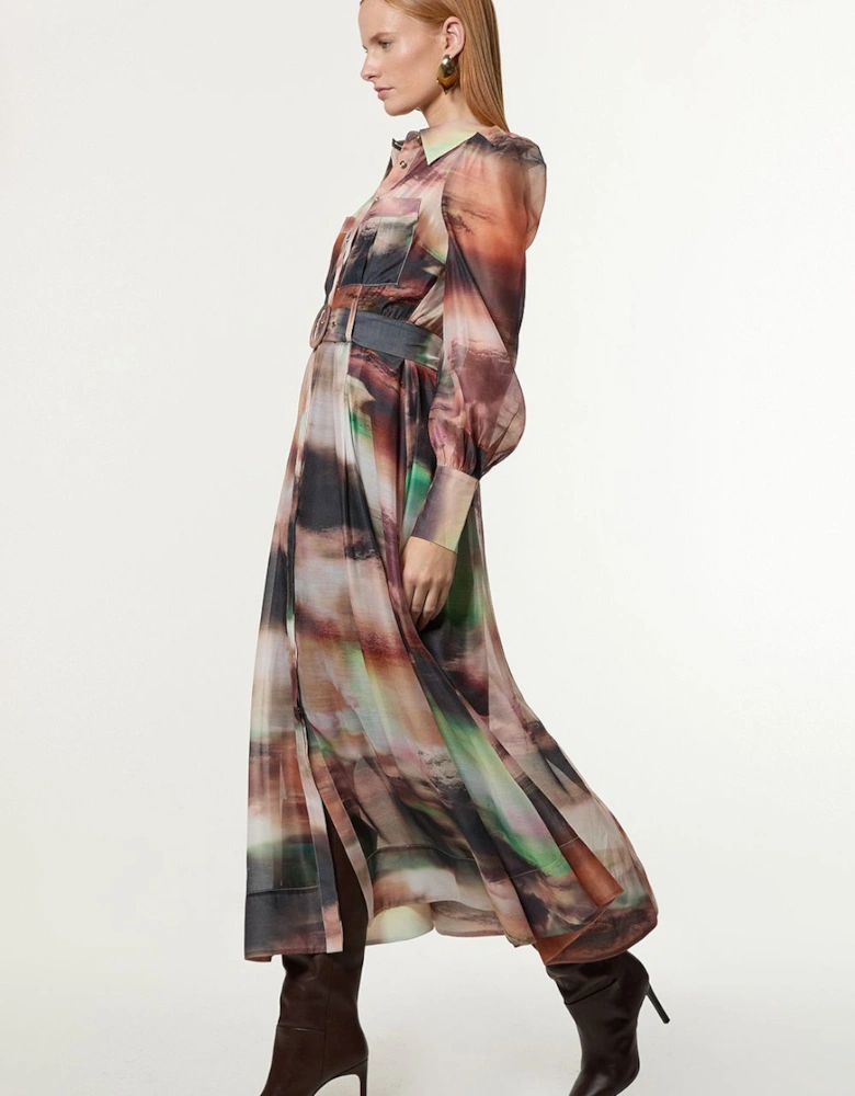 Tall Marbled Organdie Belted Woven Midi Dress