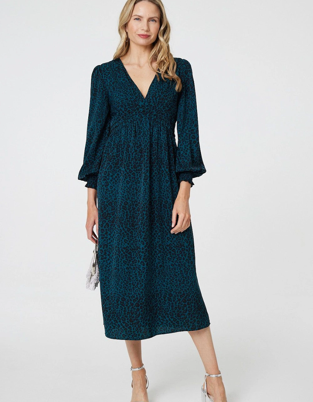 Animal Print Long Puff Sleeve Midi Dress, 2 of 1
