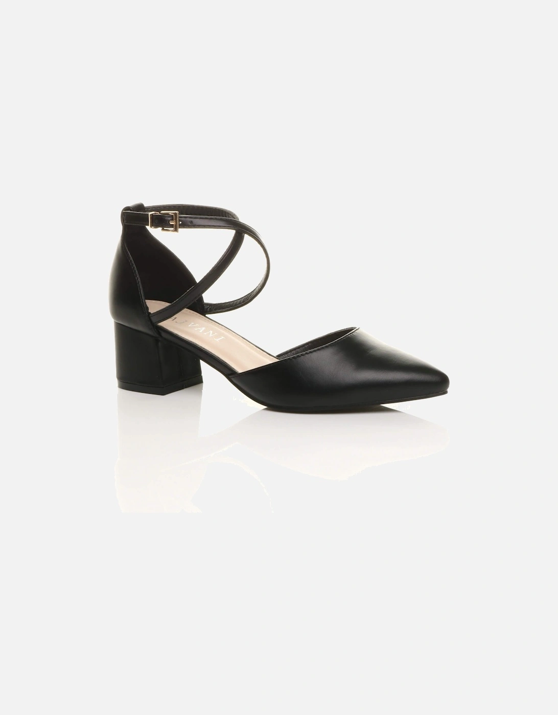 Mid Block Heel Crossed Strap Pointed Toe Faux Leather 2 Part Heels, 2 of 1