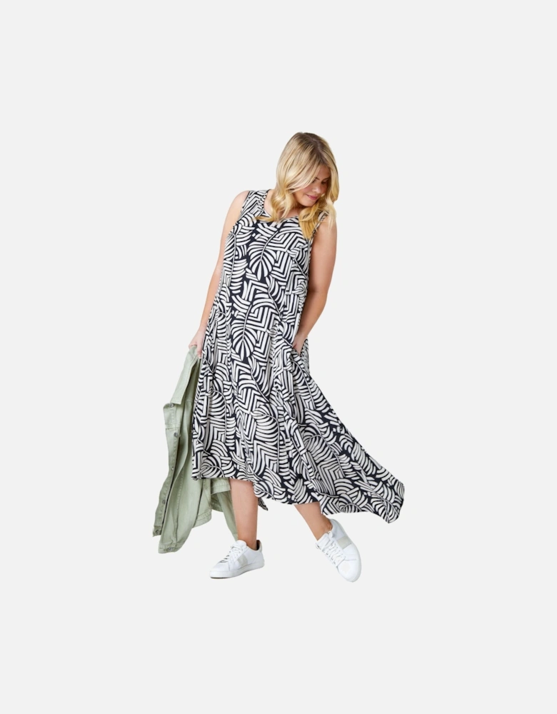 Curve Leaf Print Midi Dress