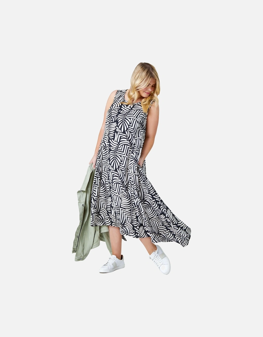 Curve Leaf Print Midi Dress, 2 of 1