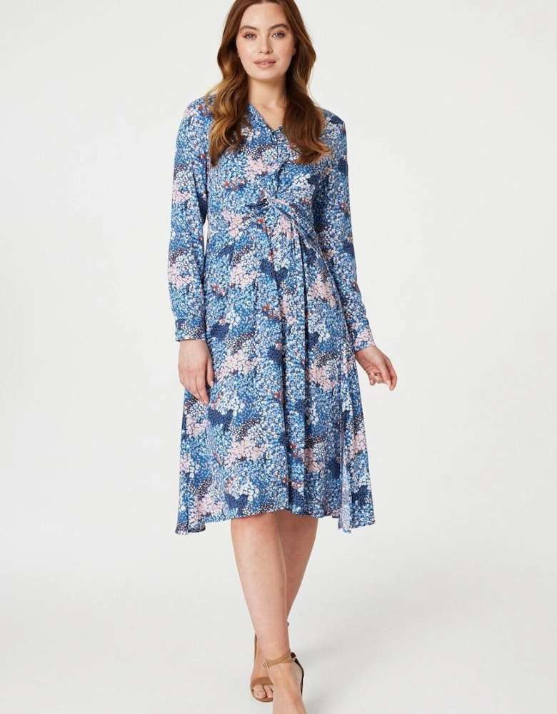 Printed Twist Front Midi Dress