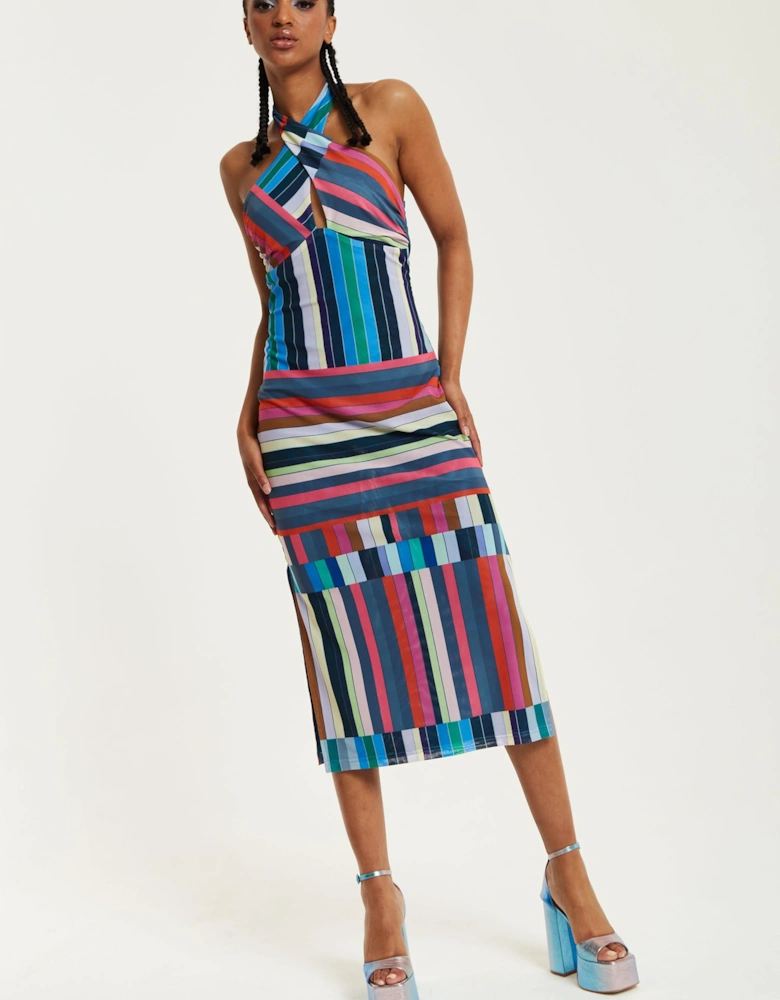 Colour Bar Halter Neck Midi Dress