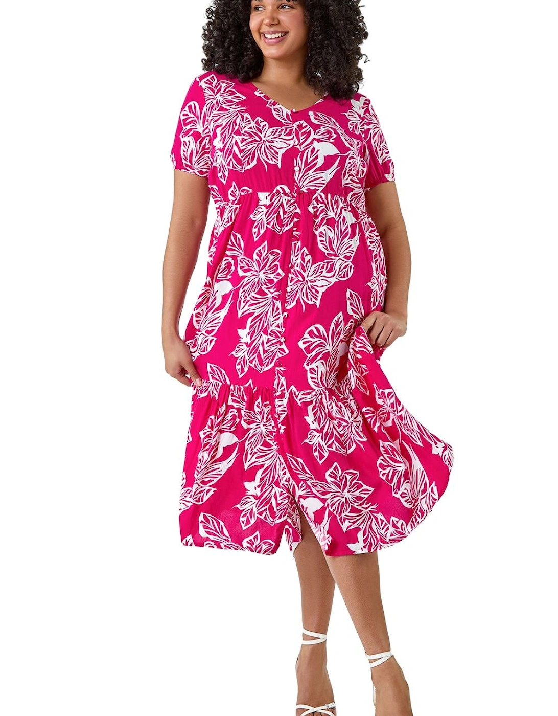 Curve Floral Print Tiered Midi Dress, 2 of 1