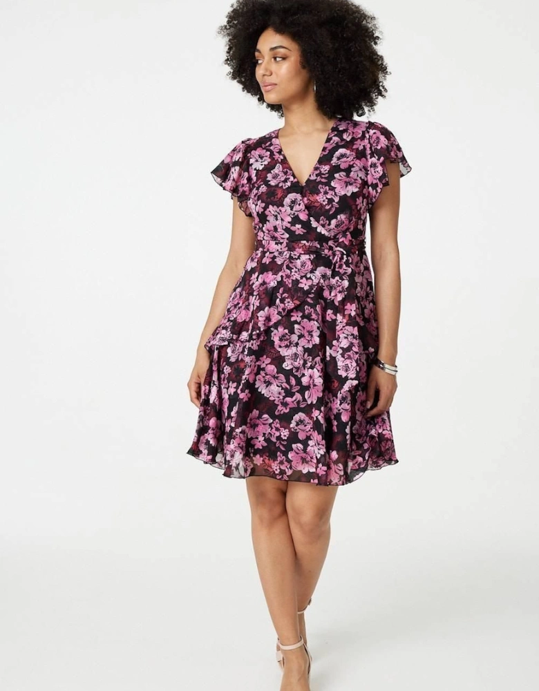 Floral Tie-Waist Ruffled Mini Dress