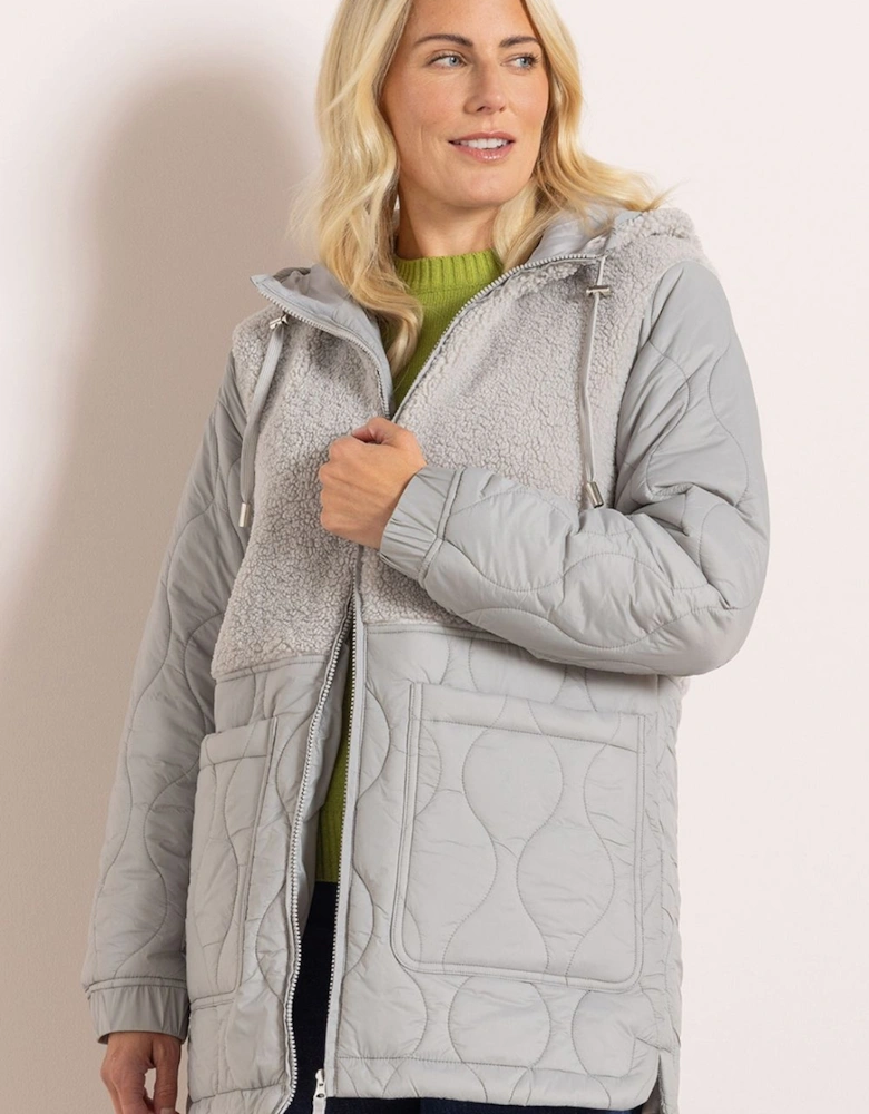 Quilted And Teddy Hooded Coat