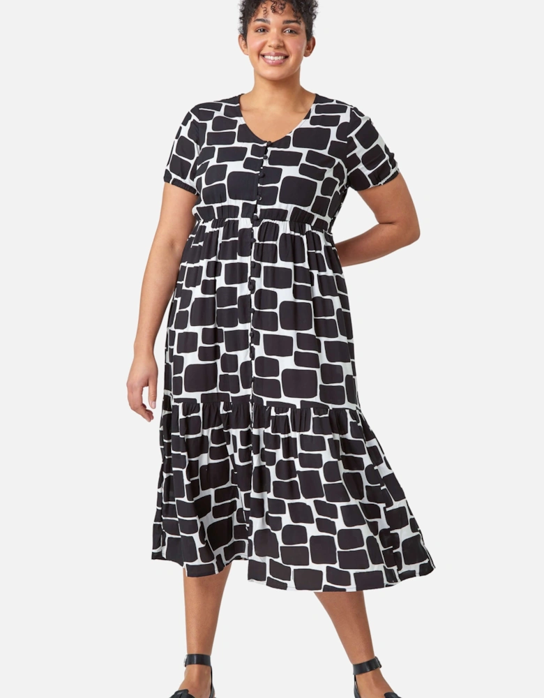 Curve Pebble Print Tiered Midi Dress