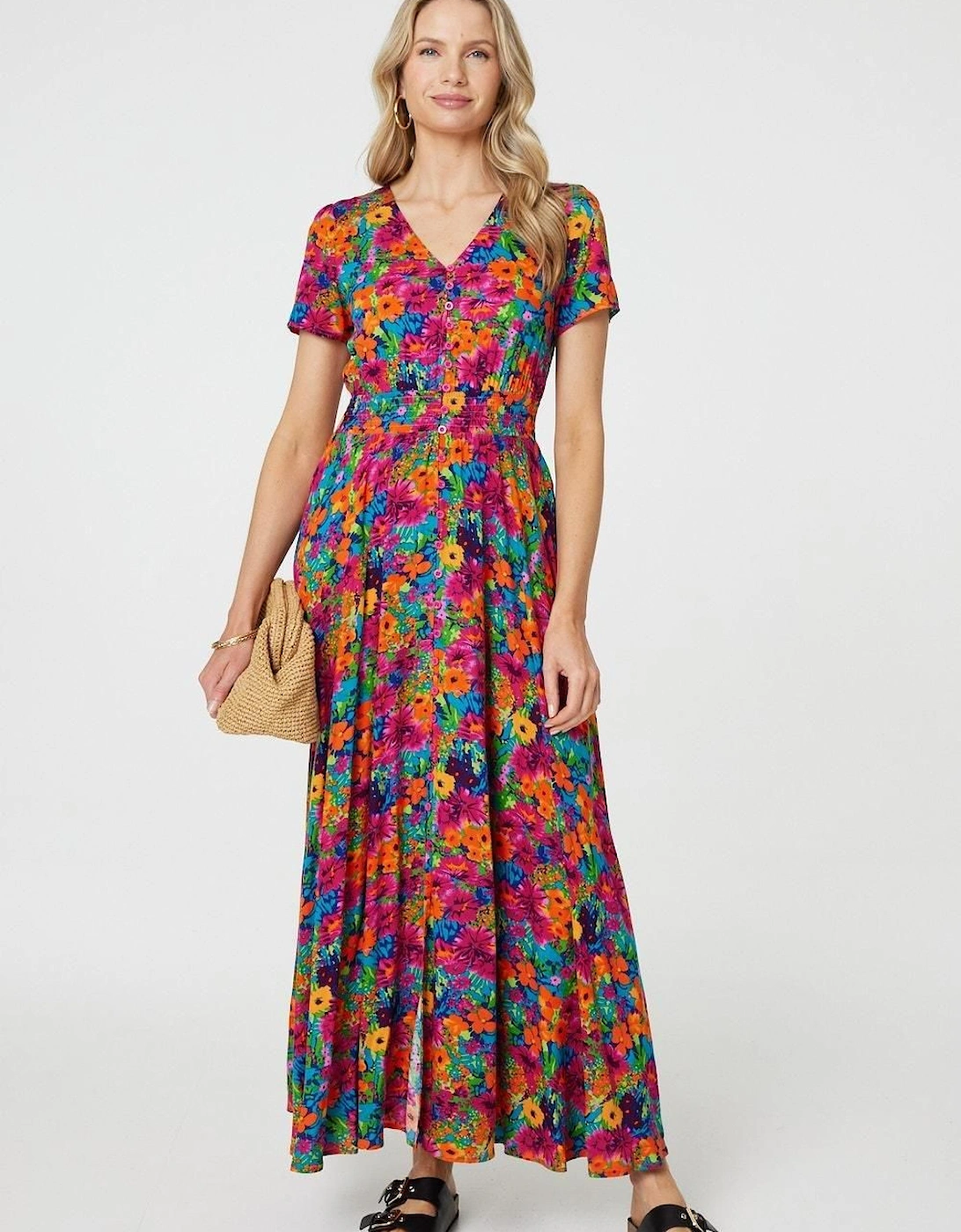Floral V-Neck Short Sleeve Maxi Dress, 2 of 1