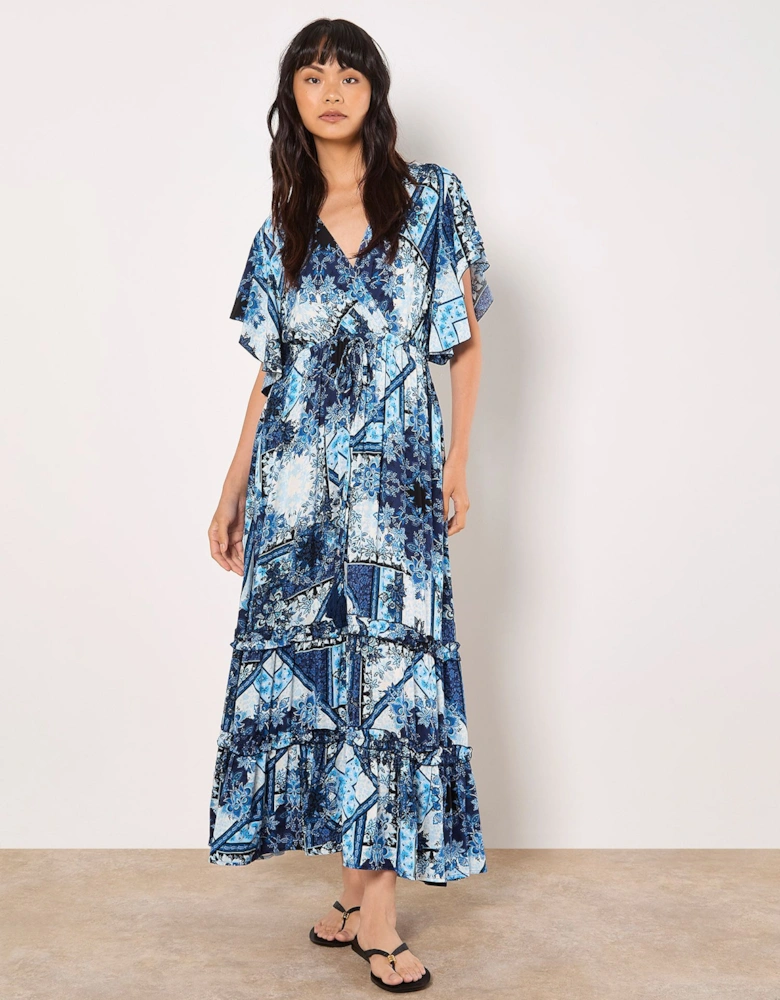 Patchwork Ruffle Tiered Midi Dress