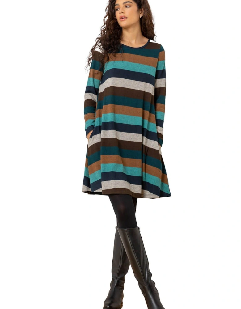 Stripe Print Swing Stretch Dress
