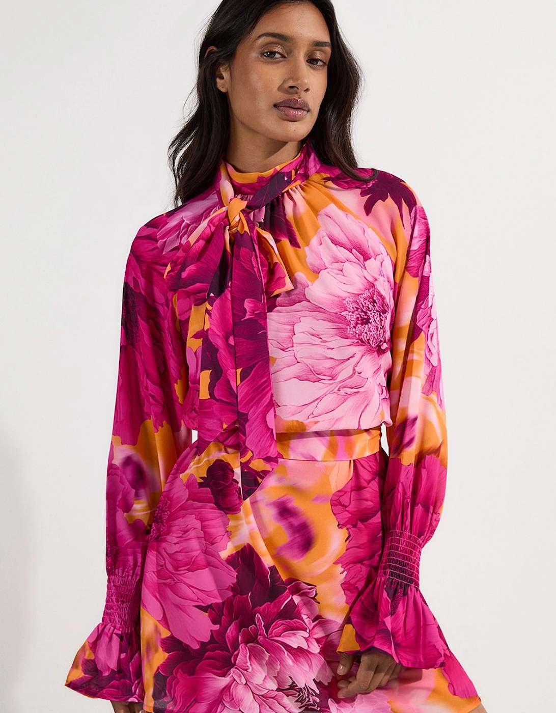 Floral Tie Neck Woven Mini Dress, 2 of 1