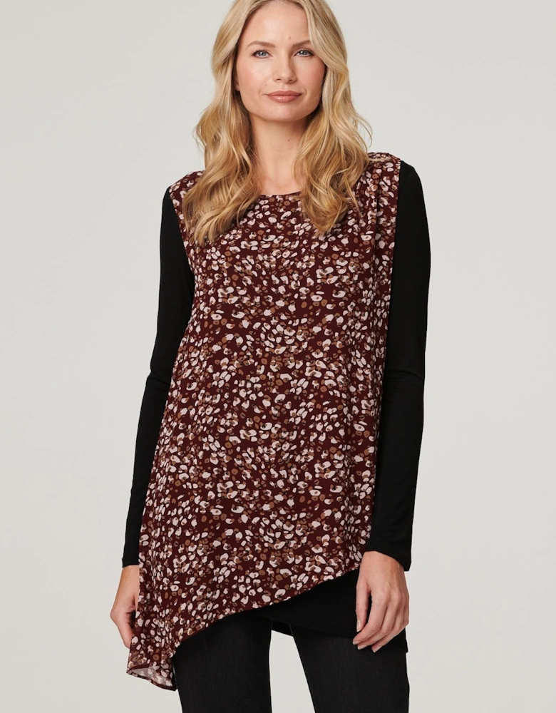Printed Layered Hem Blouse Top