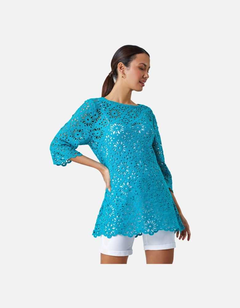 Floral Cotton Crochet Tunic Top