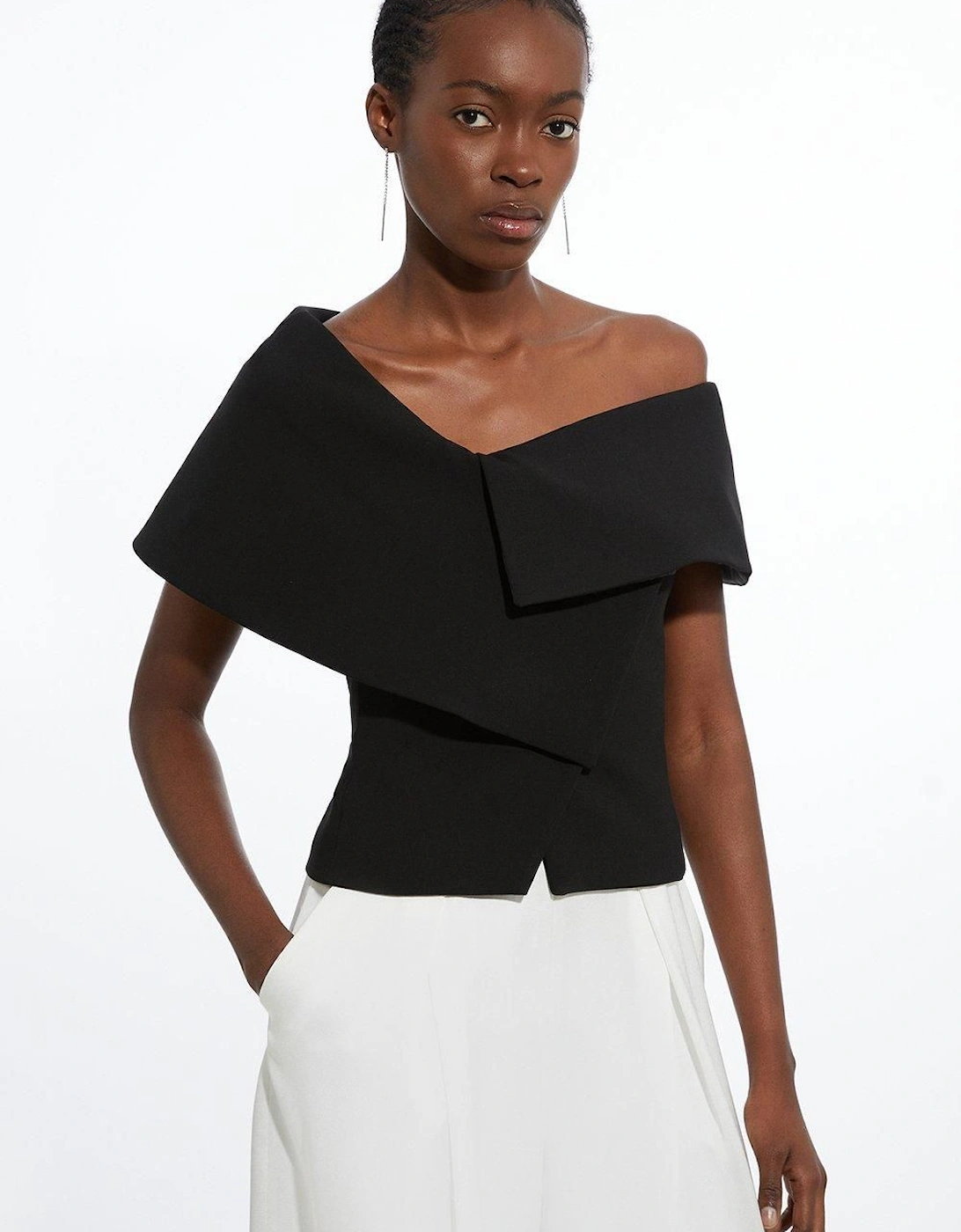 Compact Stretch Asymmetric Collar Tailored Top, 2 of 1