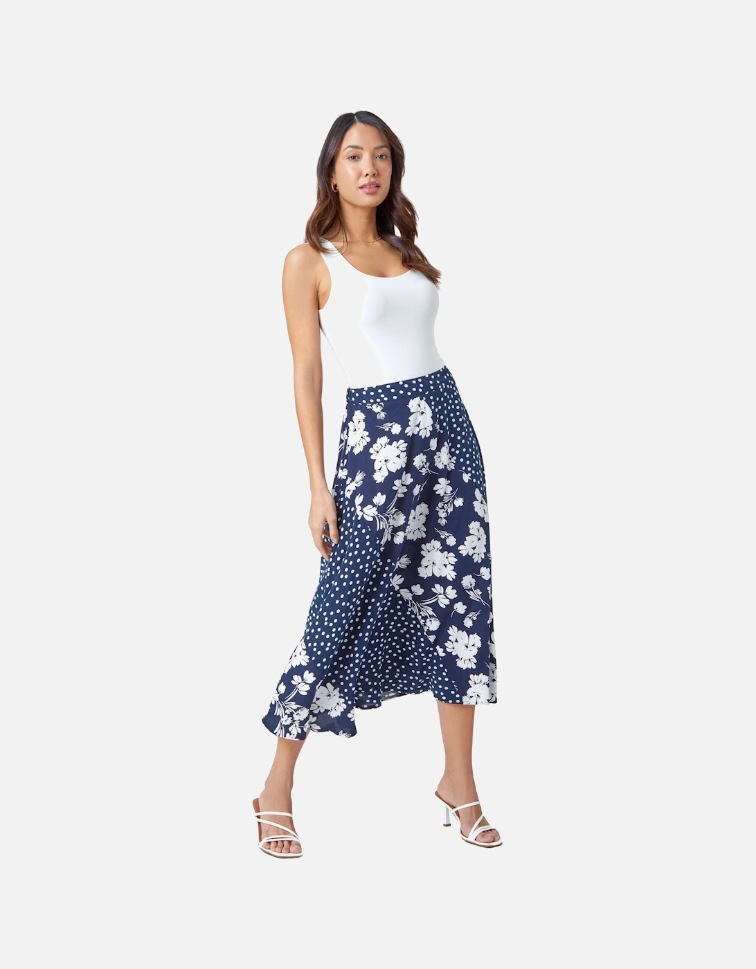 Mixed Floral Spot Print A Line Midi Skirt, 2 of 1