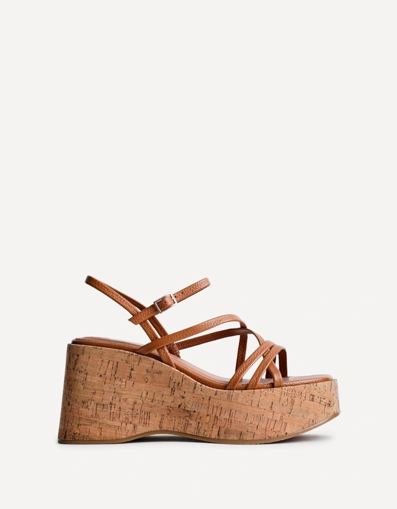 Orbit Tan Faux Lizard Strappy Cork Flatform Sandal