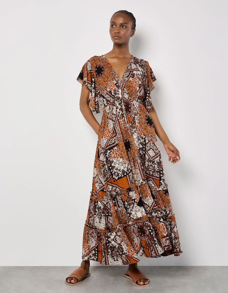 Patchwork Ruffle Tiered Midi Dress