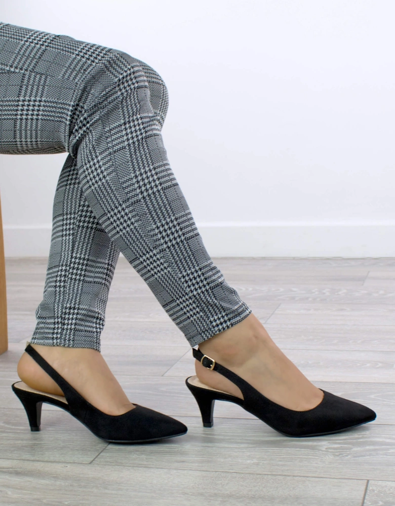 Mid Slim Heel Pointed Toe Slingback 50s Faux Suede Court Shoes