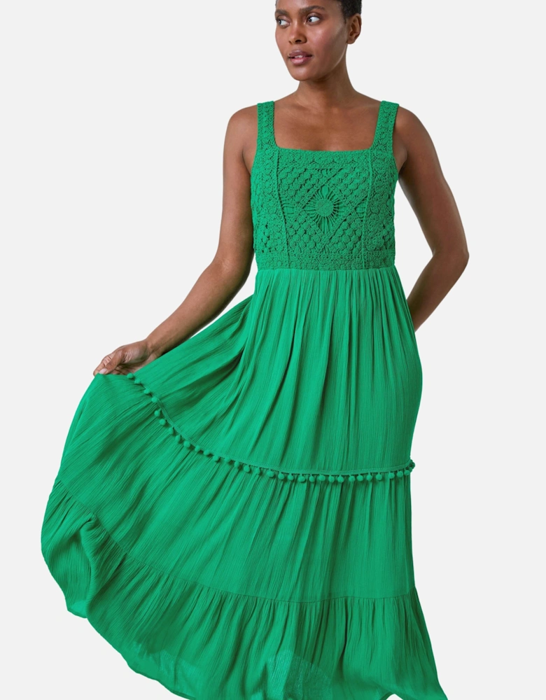 Crochet Detail Cotton Blend Maxi Dress