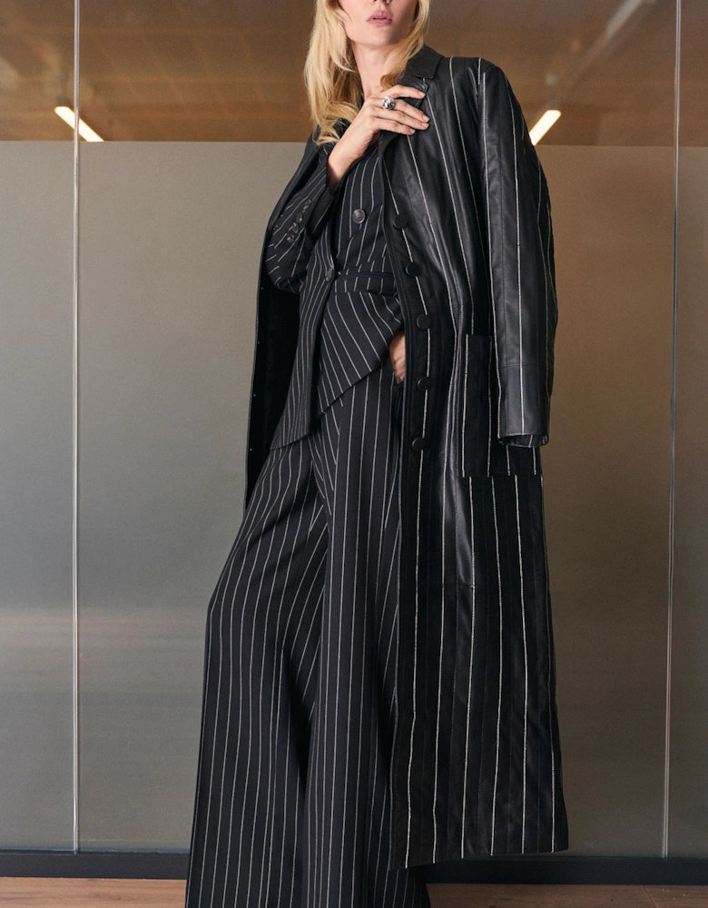 Leather Pinstripe Stitch Coat