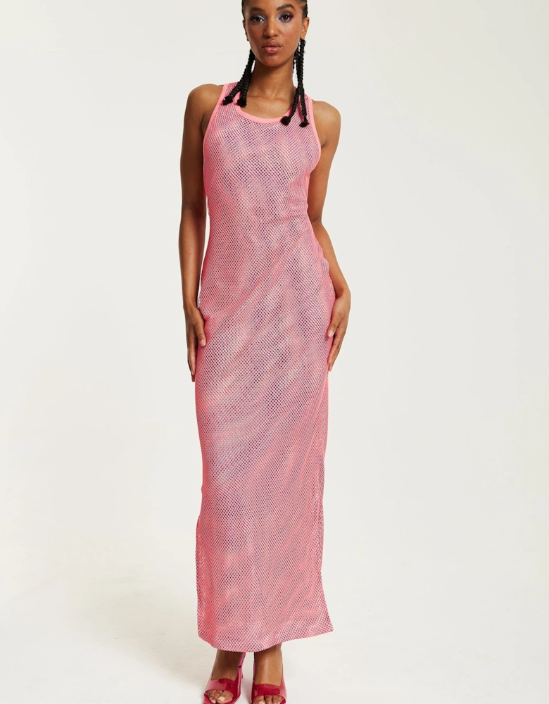 Pink Fishnet Maxi Dress