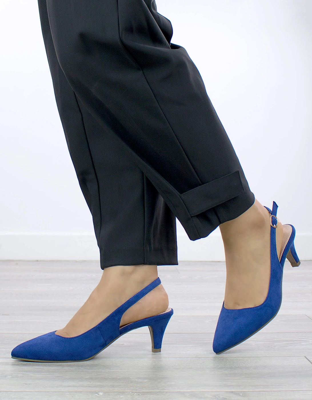 Mid Slim Heel Pointed Toe Slingback 50s Faux Suede Court Shoes, 2 of 1